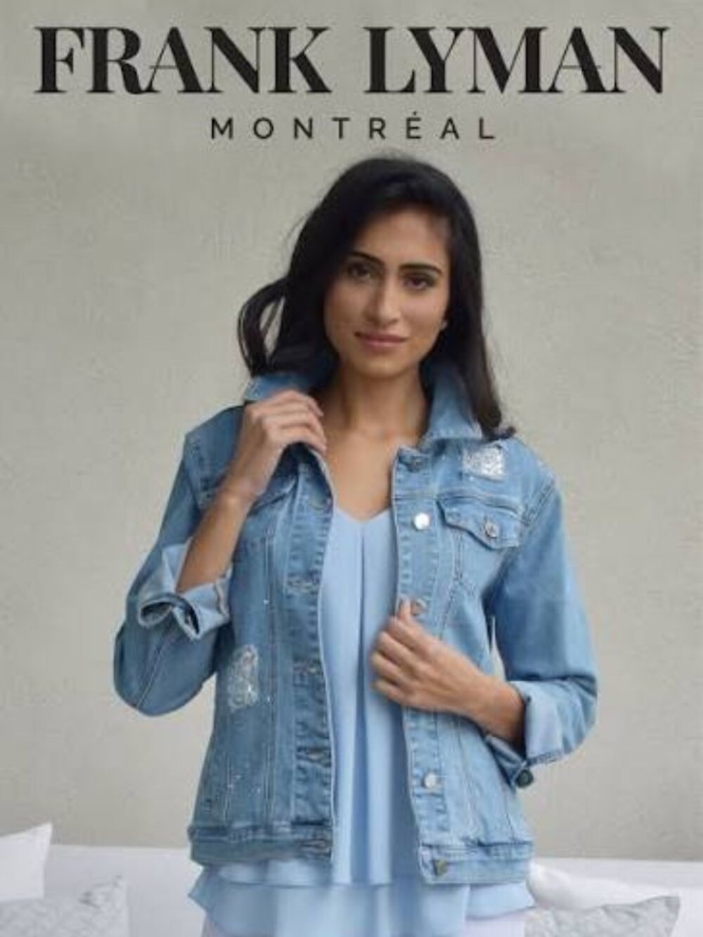 NWOT Frank Lyman Distressed Sparkle Embellished Jean Jacket Sz S